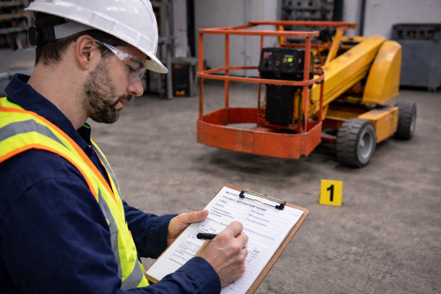 Safety investigator documenting a workplace incident
